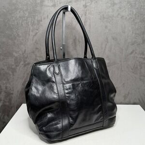 Margot Tote Bag Women Medium Black Leather Shoulder Bag Debossed Logo Minimalist